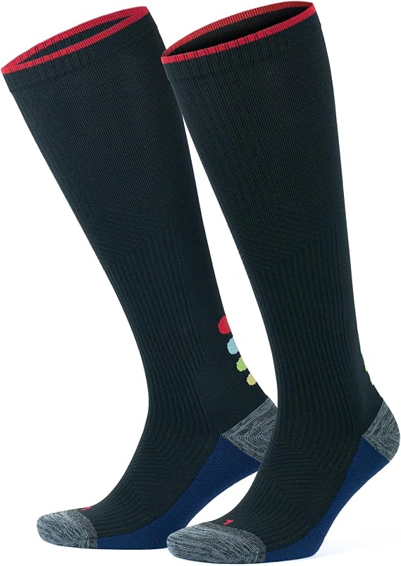 GoWith Erkek ve Kadın İçin Renkli Havlulu Dikişsiz (20-30 mm Hg) Basınçlı Uçuş Seyahat Çorabı 3595