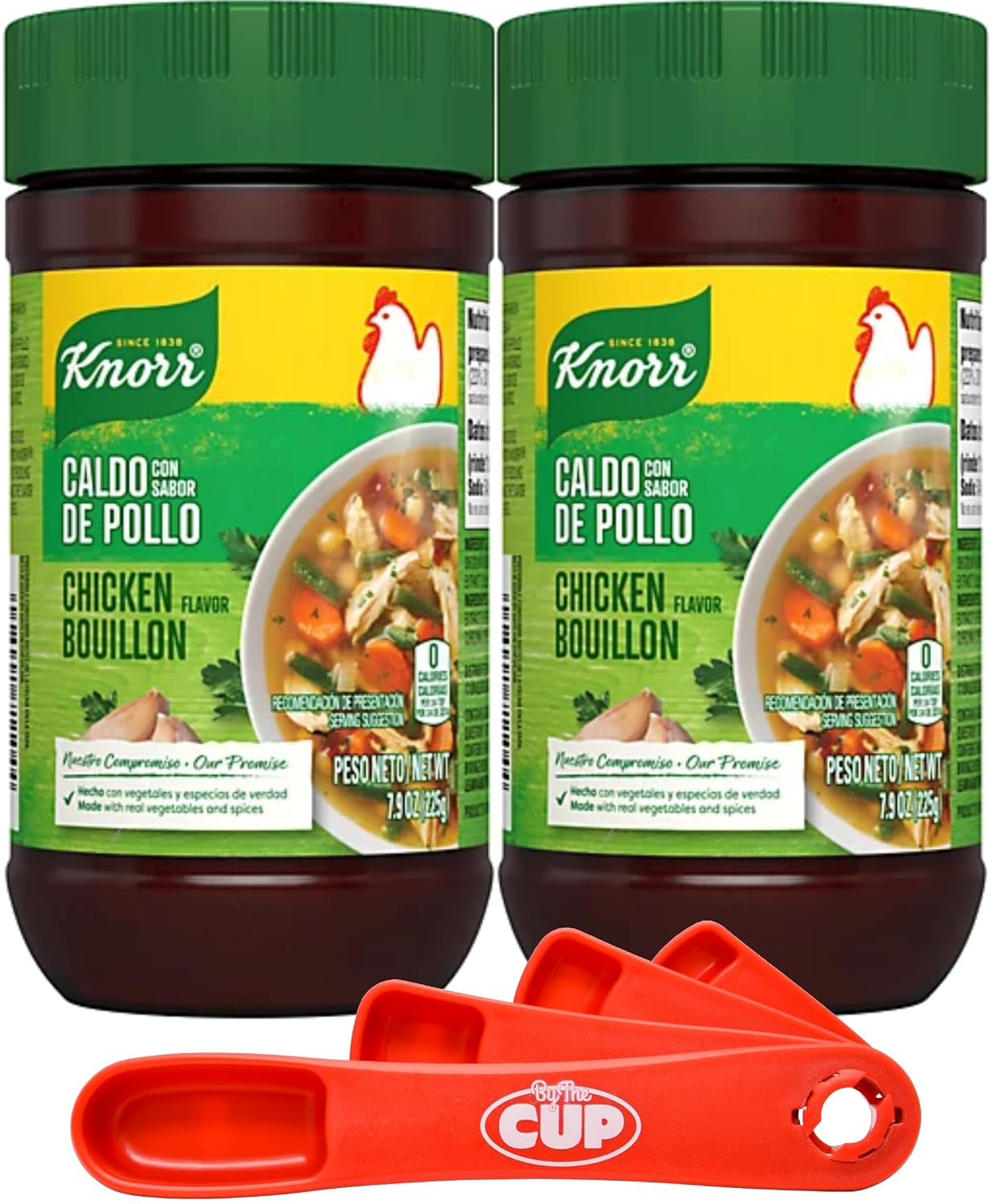 Knorr Granulated Bouillon, Chicken Flavor, 7.9 oz Pack of 2 with By The Cup Swivel Spoon