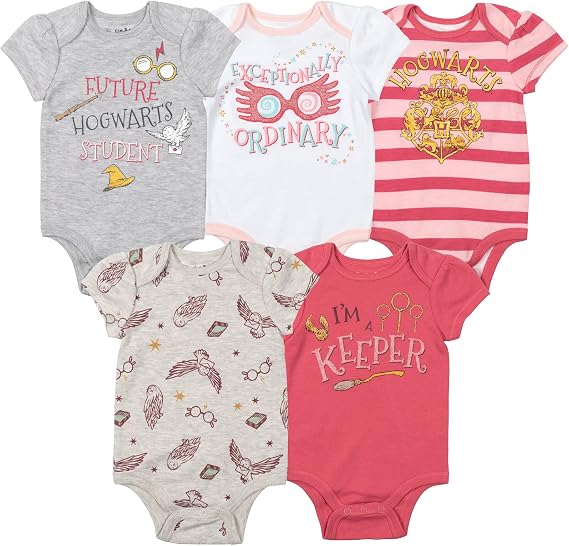 Harry Potter Baby Girls' 5-Pack Bodysuits Newborn to Infant