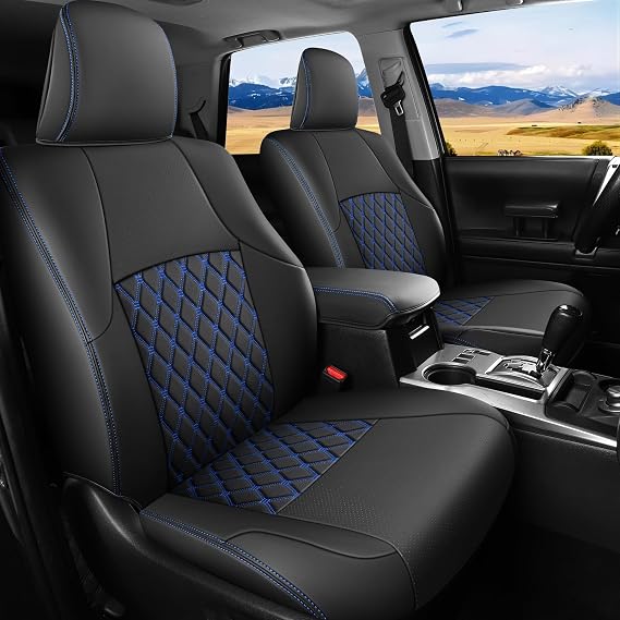 Huidasource Toyota 4Runner Seat Covers, Waterproof Faux Leather Seat Protector, Full Coverage Seat Cushion Cover Custom Fit for 2011-2024 Toyota 4Runner(2-Row,5 Seats Model ONLY, Full Set/Black&Blue)