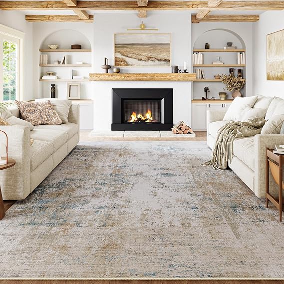 HUGEAR Washable Rugs Living Room Rug 240x300cm Beige Blue Large Carpet | Area Rug,Non Slip,Washable,Abstract Natural Neutral Modern,for Living Room, Bedroom, Kitchen, Hall, Lounge