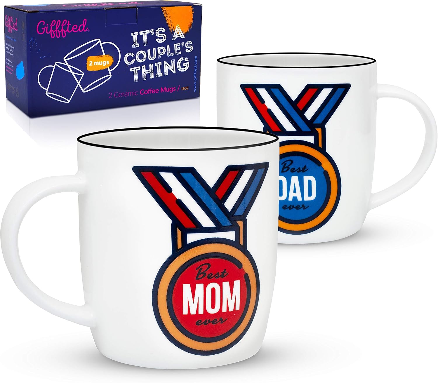 Gifffted Happy Anniversary Gifts For Parents, Couples Worlds Best Ever Mom and Dad Gift Together, Couple Coffee Mugs Present Ideas From Kids, Son, Daughter, Mothers Day, New Year, 2 Cups Set, Mug V2