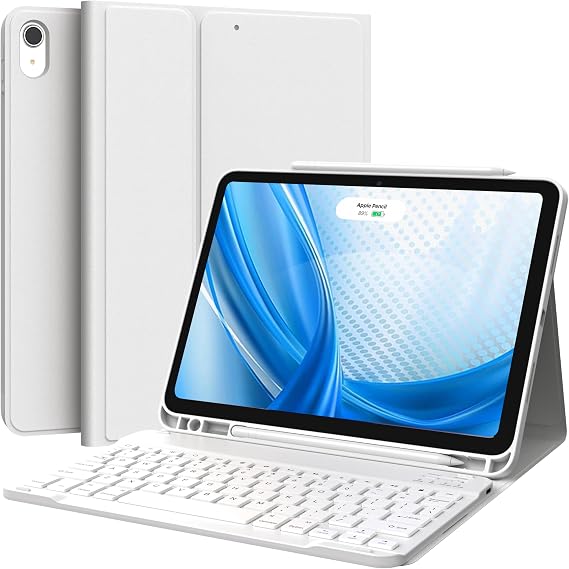 CHESONA for iPad Air 5th/4th Generation Case with Keyboard, Rechargeable Wireless Keyboard Case for iPad Air 11-inch (M3) & (M2), Pencil Holder, for Air 10.9 inch & Air 11'' 2025/2024, White