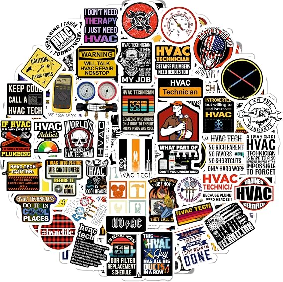 100Pcs Funny HVAC Stickers and Decals for Hard Hat Gifts for HVAC Technicians, Environmental Control Systems, Gifts for Women & Men