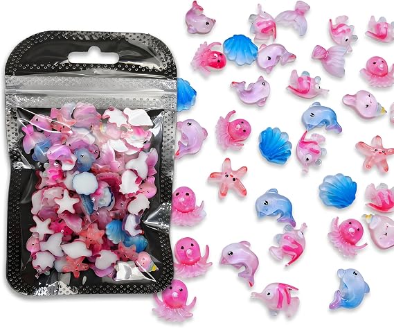 Mini Ocean Animal Figurines with Suitcase Box Resin Marine Decor for Fairy Garden Dollhouse Fish Tank Aquarium (100PCS)