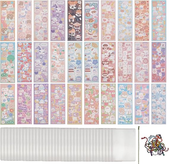 NICENEEDED 10 Pcs Kpop Photocard Holder Keychain Toploaders, 30 Pcs Card Sleeves for Trading Cards Kpop Photocard 30 Pcs Deco Korean Stickers, DIY Photo Card Protector Kit