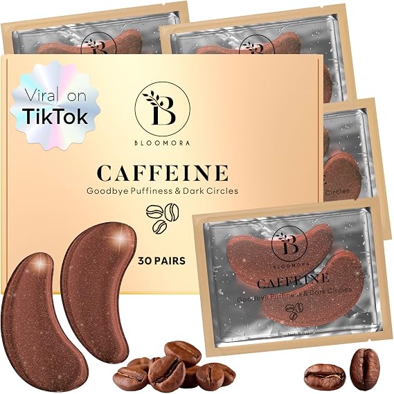 BLOOMORA Caffeine Under Eye Gel Patches (30 Pairs) - Masks for Puffiness & Dark Circles - Caffeine Eye Patches