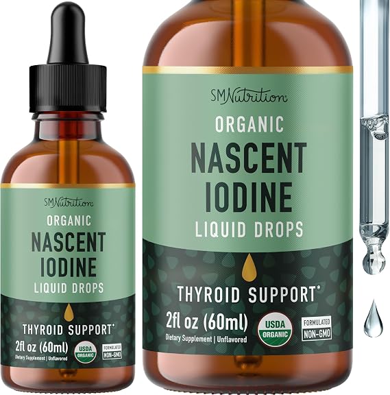 Organic Iodine Liquid for Thyroid Support, Nascent Iodine, 1+ Year Supply