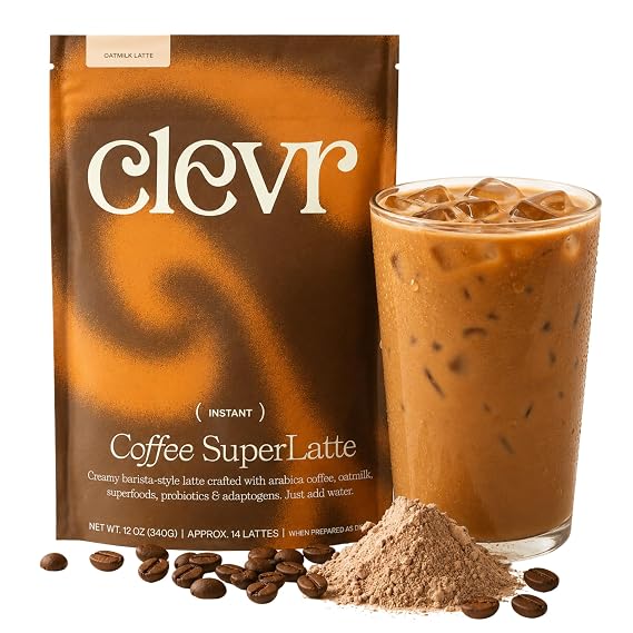 Clevr Mushroom Coffee Decadent Cafe-Style Latte, Arabica Coffee, Ashwagandha, Lions Mane, Reishi, Probiotics for Energy & Focus 14 Servings