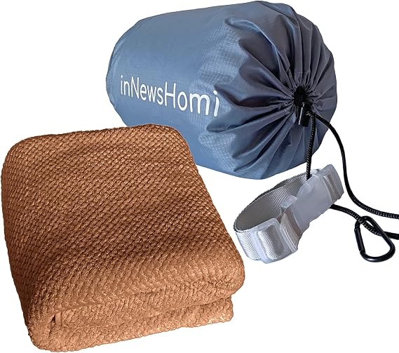Travel Blanket Airplane Compact with Bag, Lightweight & Packable 2 in 1 Airplane Blanket or Travel Pillow, Travel Essentials for Women Men & Kids, Brown