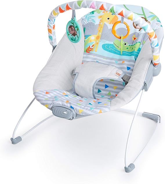 Bright Starts Main Lap Relaxing Vibrations Baby Seat - Removable Toy Bar, Anti-Slip Foot, 0-6 Months, Up to 9 kg (Safari Fun)