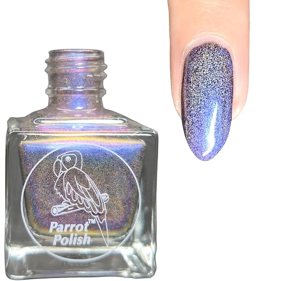 Parrot Polish Holographic Nail Polish, Shimmering Quick Dry Blue Color Lacquer, Long Lasting Chrome Shimmer Nail Enamel, Trypnotic, 0.5 Fl Oz