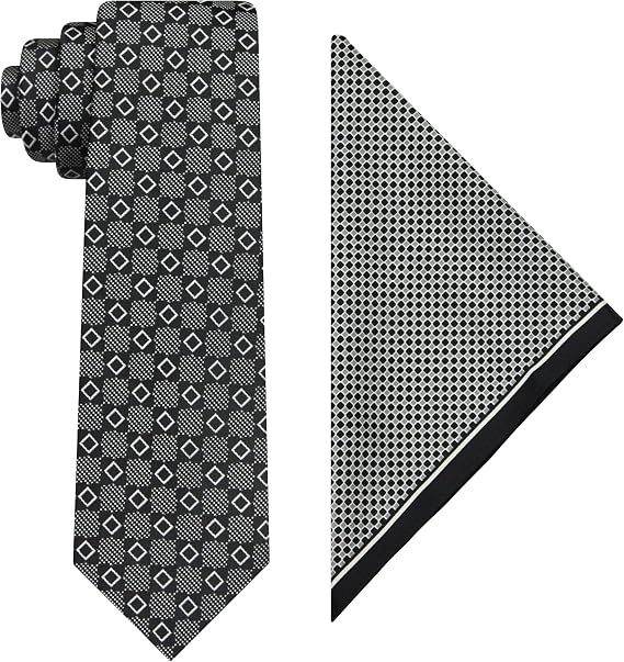 Geoffrey Beene Mens Formal Casual Textured Geo Necktie Pocket Square Set