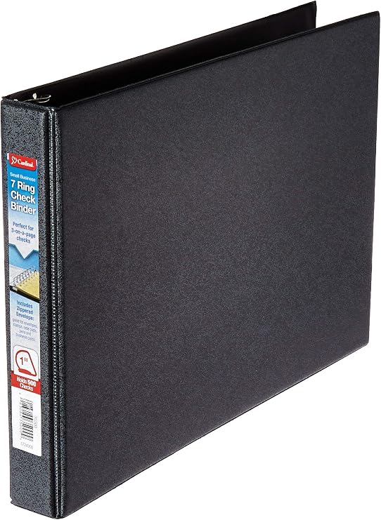 7-Ring 3-on-a-Page Business Check Book Binder - Black
