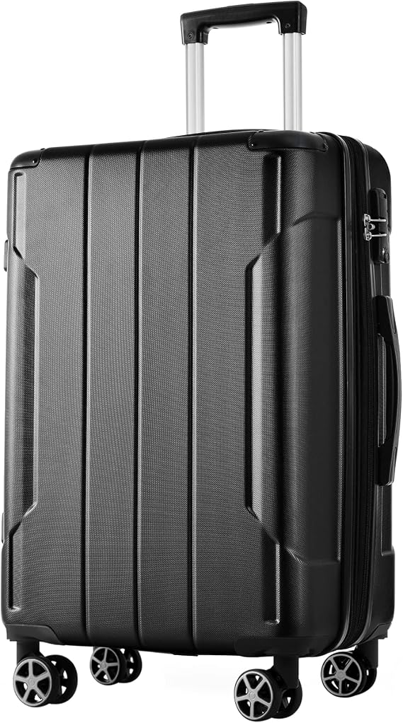 28 Inch Large Luggage with Dual 360 Spinner Wheels, TSA Lock, ABS Hardshell Luggage, Airline Approved Lightweight Durable Polypropylene (Black)