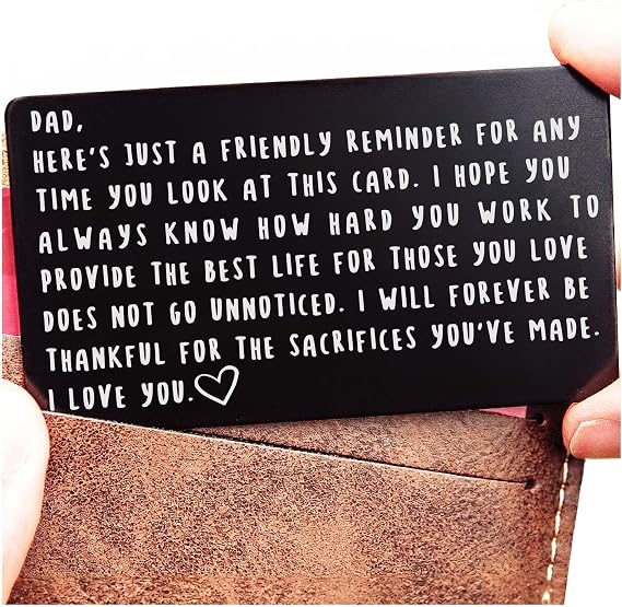 Wallet Card for Dad Father's Day from Son or Daughter for the Best Dad Ever - Voted Most Meaningful and Unique Gift for Fathers - Gift Ready, Engraved