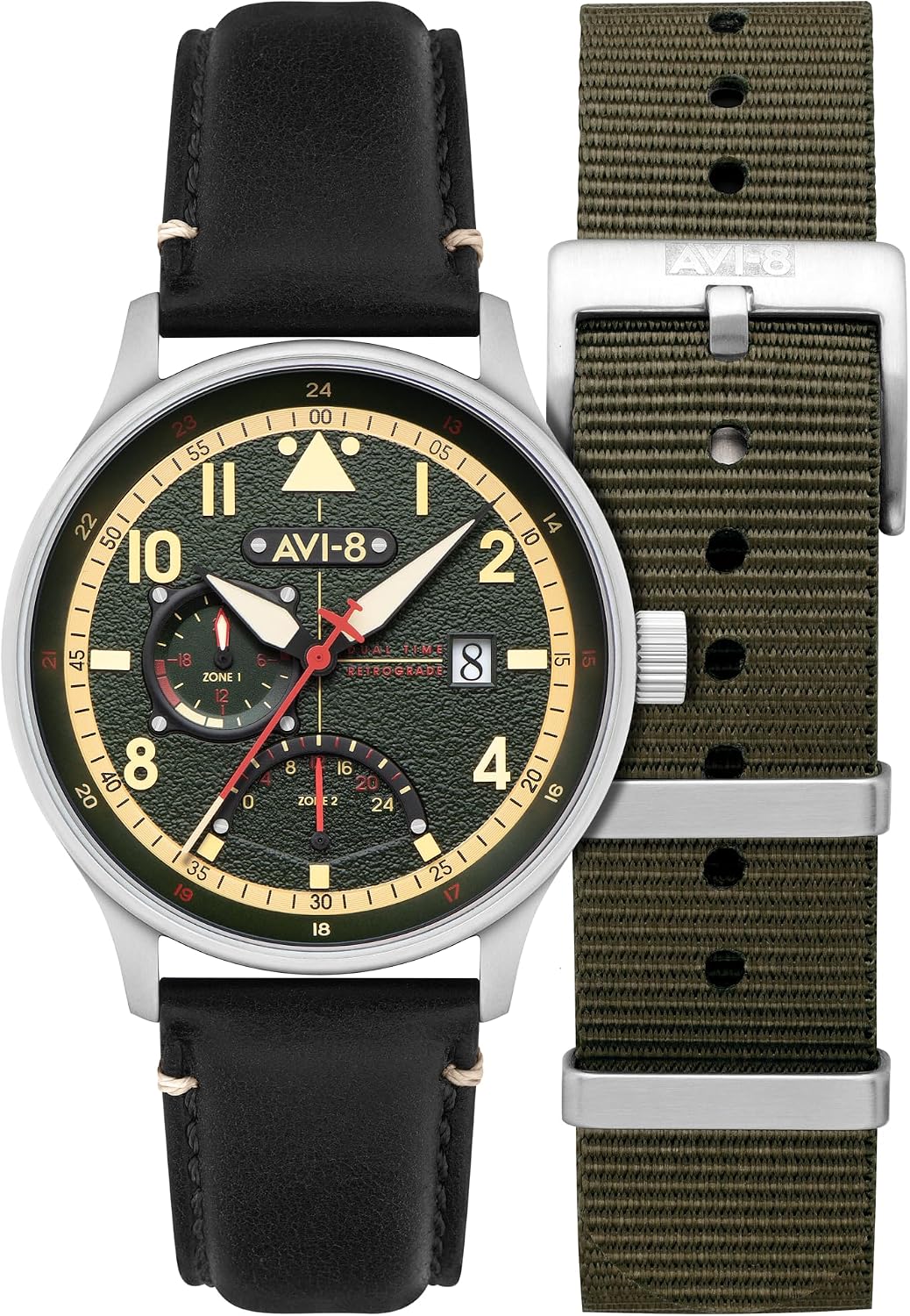 AVI-8 Men's 44mm Hawker Hurricane Mckellar Dual Time Watch with Leather Strap AV-4101