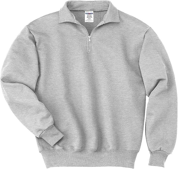Jerzees Adult Super Sweats Quarter-Zip Cadet Collar Sweatshirt (Ash) (Small)