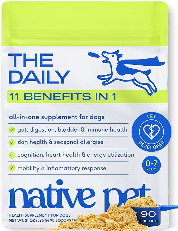 Native Pet The Daily Dog Vitamins & Supplements - 11-in-1 Multivitamin for Dogs - Daily Powder Supplement with Probiotics, Collagen - 90 Scoops