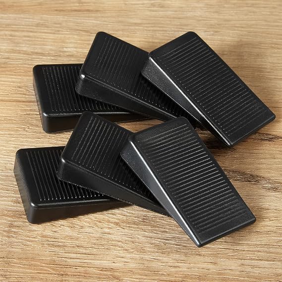 6-Pack Black Shims for Leveling Furniture & Toilet - Trimmable Hard Plastic Wedges with Non-Slip Texture, Table Stabilizers & Wobble Wedges Rubber Type Levelers for Door, Table