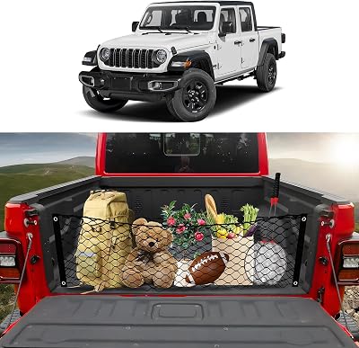 Karltys Envelope Style Pickup Truck Bed Cargo Net for Jeep Gladiator 2020-2026 Accessories, Elastic Trunk Cargo Net for Gladiator, Heavy Duty Nylon Mesh Storage Netting Organizer