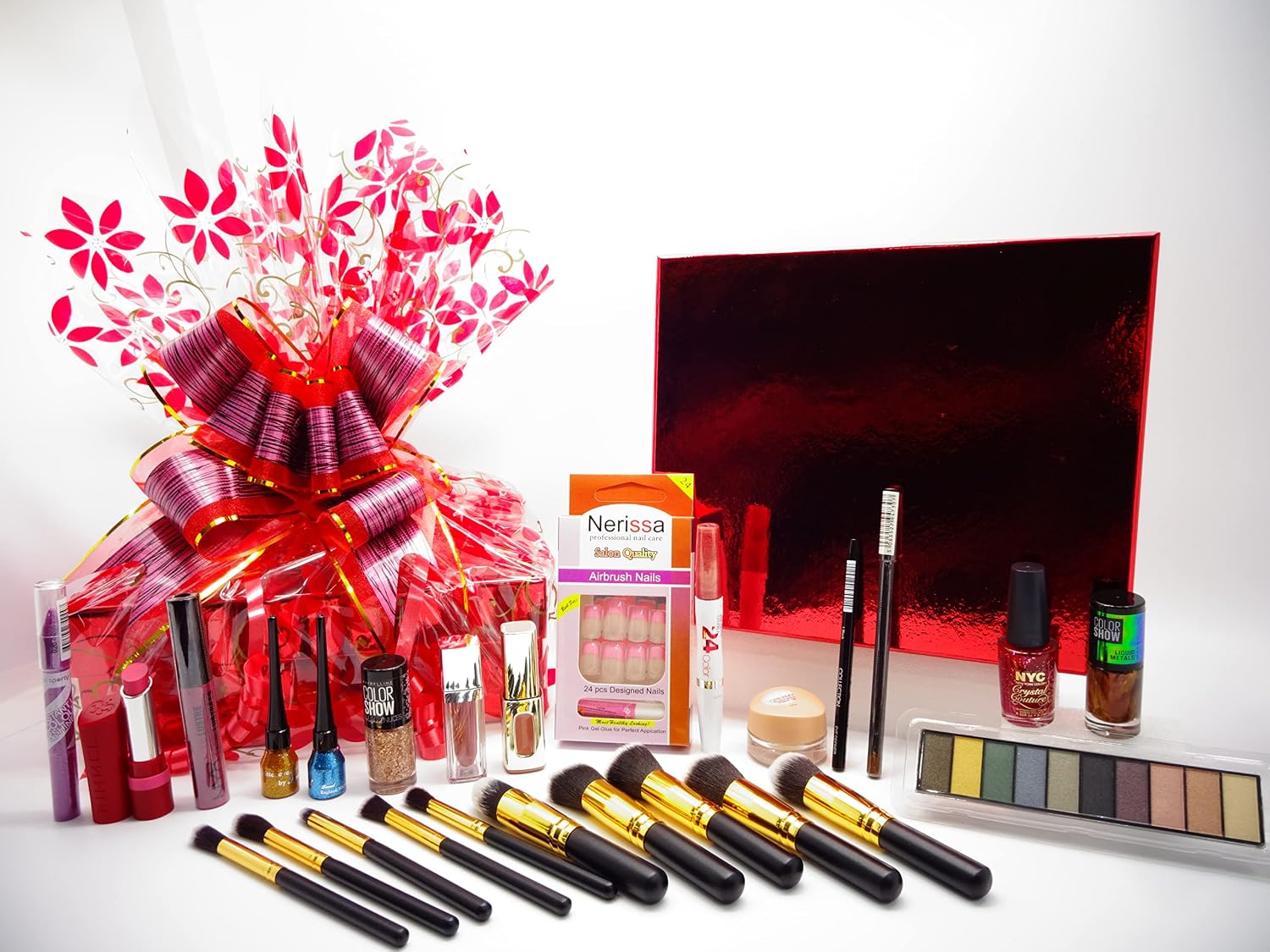 Make Up Beauty Bundle For Women, Make Up Gift Hamper, Gift Set, Professional 10Pcs Kabuki Makeup Brushes, Eye Shadow Palette, Nail Polish, lipstick, Foundation, Lip Gloss, Nails, Bundle Hamper, 1 Count Pack of 1