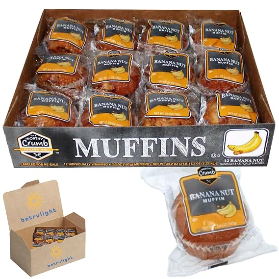 Mimi Muffins Bundled with Individually wrapped Crumb Muffins, Blueberry or Banana Nut | 12 Pack | Every Order is Elegantly Packaged in a Signature BETRULIGHT Branded Box | (3.6 OZ, Banana Nut Muffins)