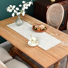 Reversible Double Layer Table Runner Faux Linen Fabric Beige Table Runners Elegant Rustic Farmhouse Runners for Kitchen Dining Coffee Table 13x36 Inch (33x92 cm)