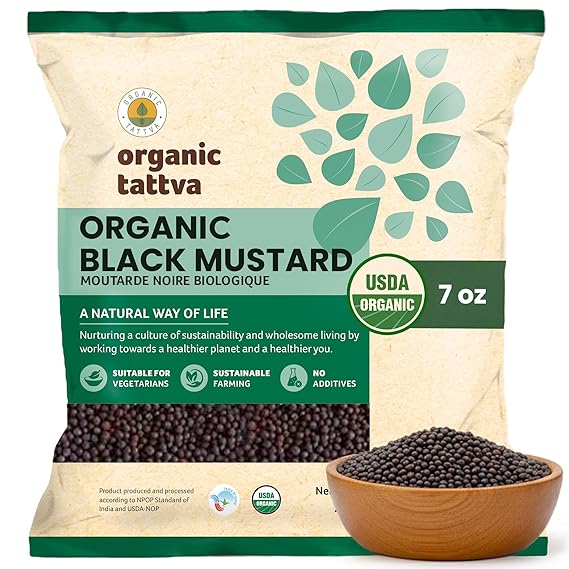 Organic Tattva Black Mustard Seeds, Whole Spices, 7 oz, USDA Certified