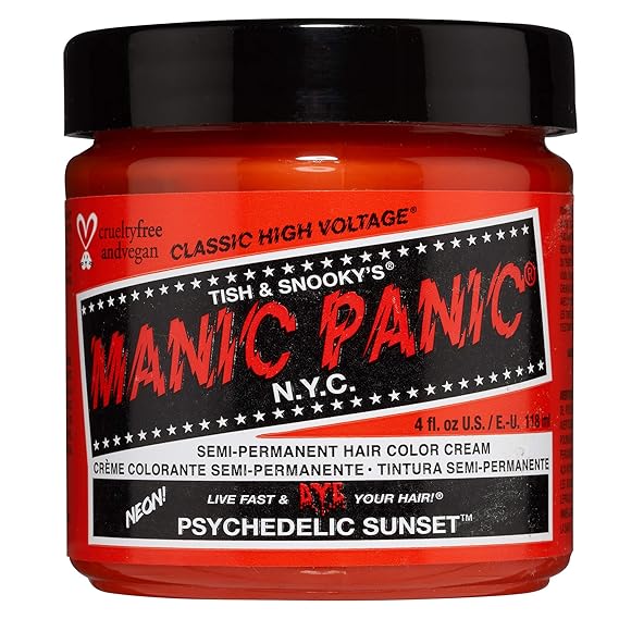 MANIC PANIC Classic Psychedelic Sunset Semi Permanent Hair Color - Neon Orange Hair Dye for Women & Men That Lasts 4-6 Weeks - Vegan, Ammonia & Cruelty-Free - Create & Mix Custom Shades 4oz