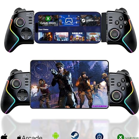 Megadream Phone Controller for iPad/Tablet (Up to 13in), iPhone Controller Android Gaming Gamepad Joystick with Hall Effect Joysticks/Trigger/Macro/Turbo/RGB Light, Xbox/PS5/PS4/PC Streaming, Cloud Game