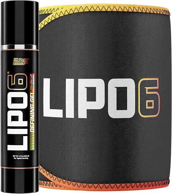 Nutrex Research Lipo 6 Defining Gel Waist Trimmer Belt Sweat Band Waist Sweat Enhancing Cream Workout Bundle Thermogenic Heat Activated Fast Absorbing Skin Firming Hydration Women & Men