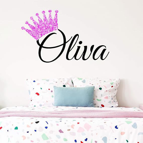 Girls Princess Pink Tiara Crown Nursery Custom Name Personalized Wall Decal, Wall Sticker Decor (Small)