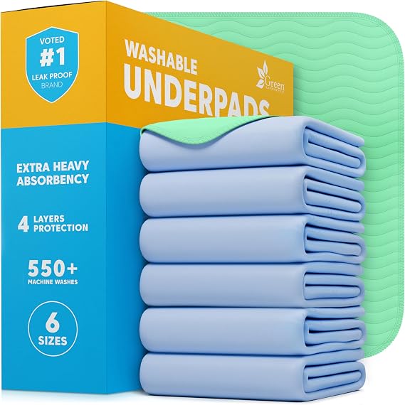 GREEN LIFESTYLE Washable Underpads - Heavy Absorbency Reusable Bedwetting Incontinence Pads for Kids, Adults, Elderly, and Pets - Toddler Mattress Pads for Bed, Sofa, Couch, Floor (Pack of 6 - 34x36)
