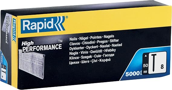 Rapid Tip 8 çivi, 50 mm tel başlı çiviler 18Ga, 5.000 adet, zımba, basınçlı havalı çivi çakma makinesi ve elektronik çakma makinesi için