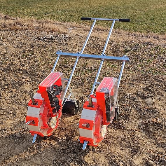 Manual Seeder Handheld Roller Seeding Machine Peanut Corn Bean Planter Precision Garden Seed Planter Spreader, Double Row Hand-Push Roller Seeder & Fertilizer Applicator,12 Mouths(