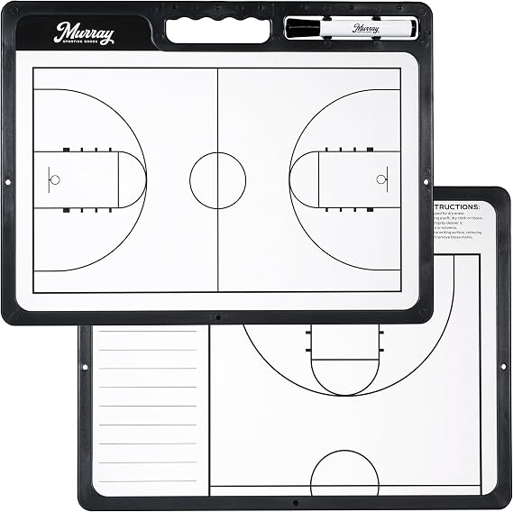 Murray Sporting Goods Whiteboard Premium Basketball Coaches Clipboard | Double-Sided Basketball Whiteboard with Marker