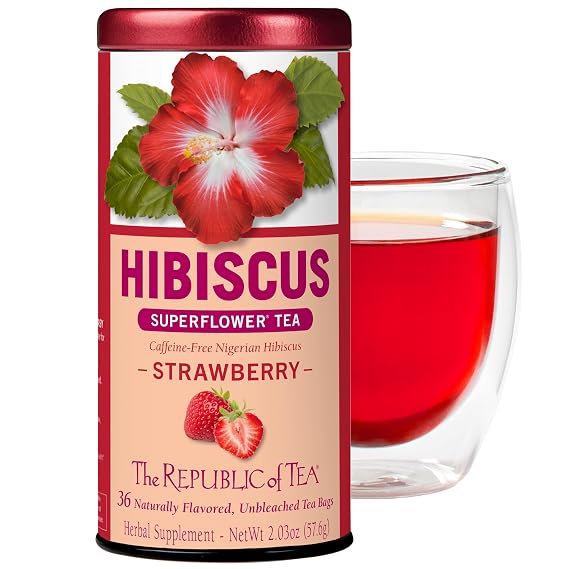The Republic of Tea SuperFlower Hibiscus Strawberry Herbal Tea, 36 Count