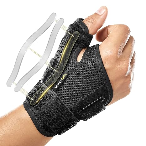 BraceUP Thumb Support Brace - Splint for Spica and Hand Support, for Arthritis, Tendonitis, Carpal Tunnel Pain Relief and Thumb Sprain (Black)