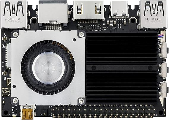 Khadas VIM4 Amlogic A311D2 Single Board Computer with Active Cooling Kit Supports 4K UI and HDMI Input, 4 Display Interfaces, LAN WiFi 6 & Bluetooth 5.1, 8GB 64bit LPDDR4X 2016MHz