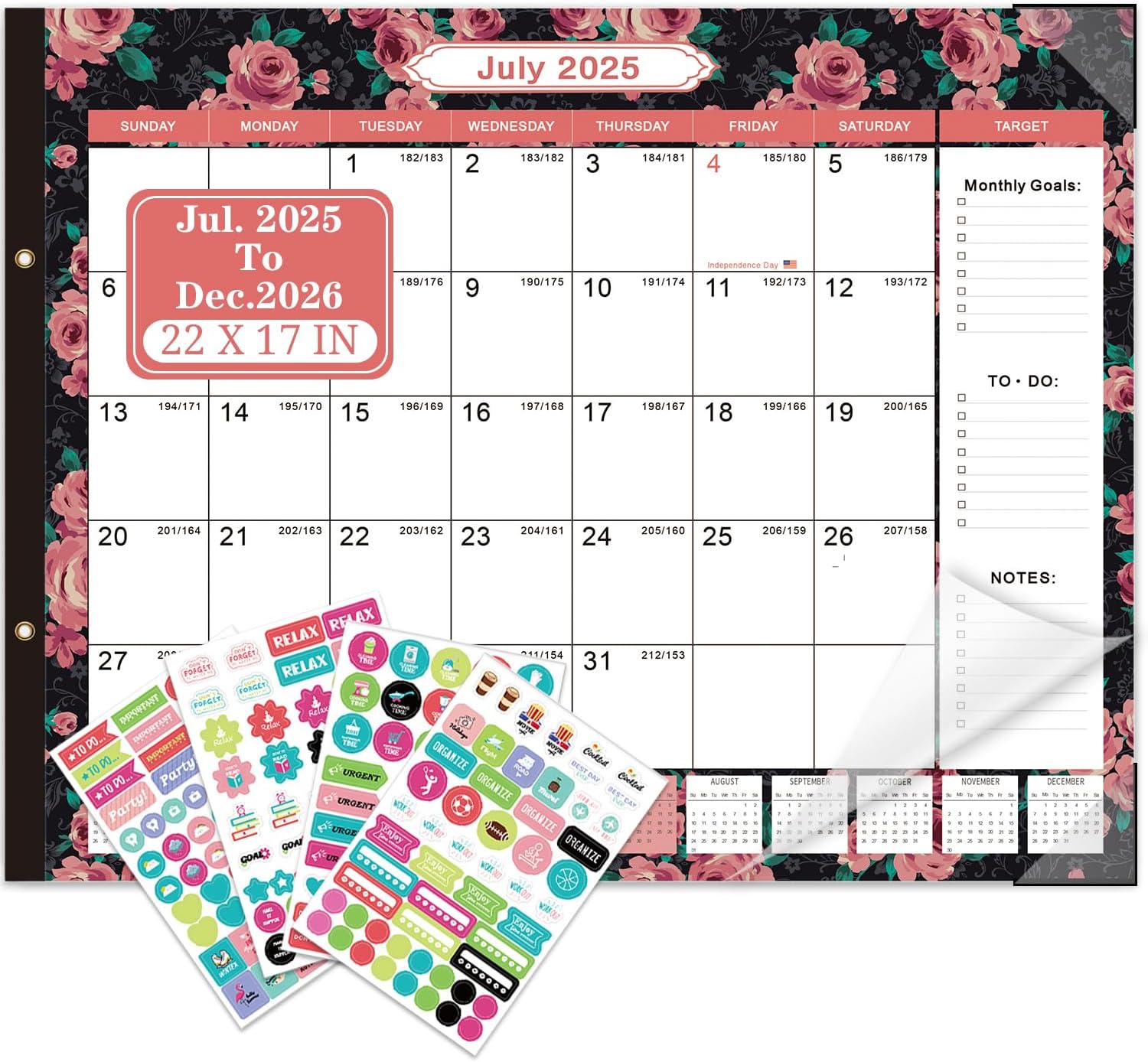 Lateefah Desk Calendar 2025, Large 22 x 17 Desk Calendar 2025-2026, 18 Month Desktop Calendars for Home & Office, Use July 2025 to Dece 2026