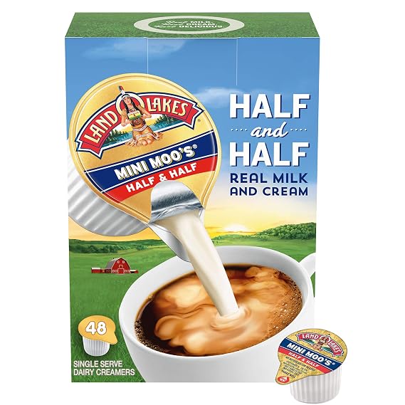 Land O Lakes Mini Moos Half & Half Creamer Singles, Shelf-Stable, 48 Count (Pack of 4)