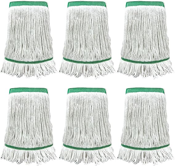 6 Pack Commercial Heavy Duty Mop Heads Heavy Cotton Looped End String Mop Head for Home Industrial Commercial Floor Cleaning Mop Head Replacement(White, Green)