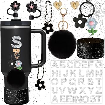 Accessories for Stanley Cups,8Pcs Cup Accessories Including Siliocne Boot,Cup Charm,Initial Letter Stickers,Straw Cover Accessories for Stanley 40oz and 30oz Tumbler
