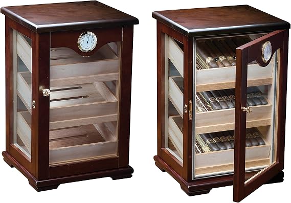 Milano Countertop Display Cigar Humidor with 4 Glass Sides & Angled Trays - Up to 125 Cigar Capacity - Finish: Dark Mahogony