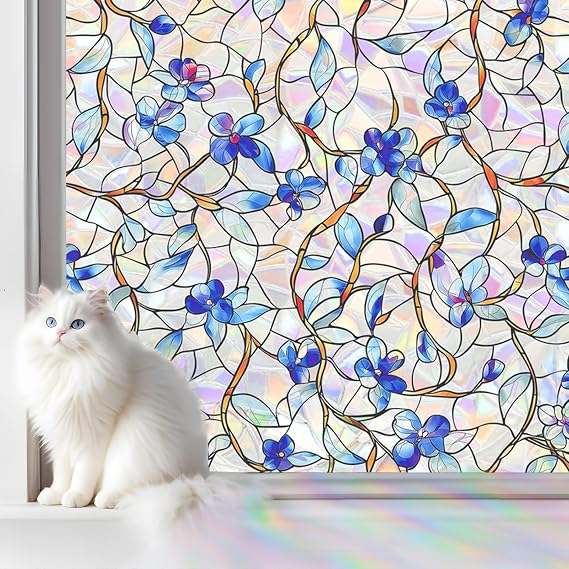 SOMWISE Rainbow Stained Glass Window Privacy Film,Heat Blocking Save Energy
