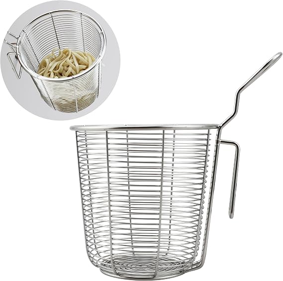 EIKS Hot Pot Strainer, Stainless Steel Wire Deep Basket | For Rinsing, Straining, Draining, Cooking, Frying Spaghetti Pasta Noodles Ramen Dumpling Vegetables
