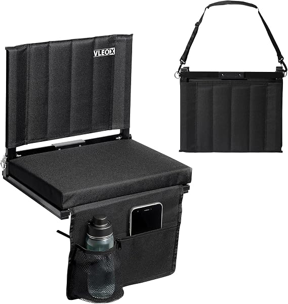 Stadium Seats for Bleachers with Back Support, Portable Bleacher Seats with Backs and Cushion Wide, Comfy Padded Cushion Stadium Seat Chair with Hooks, Shoulder Strap, Carry Handle, Cup Holder