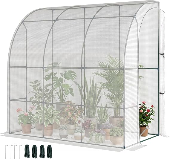 Outsunny 7' x 4' x 7' Outdoor Lean to Greenhouse Walk-in Green House White