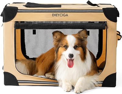 EHEYCIGA Collapsible Dog Crate, Portable Travel Crate for Medium Dogs, Soft Foldable Pet Kennel with 4-Door Mesh Windows Indoor & Outdoor